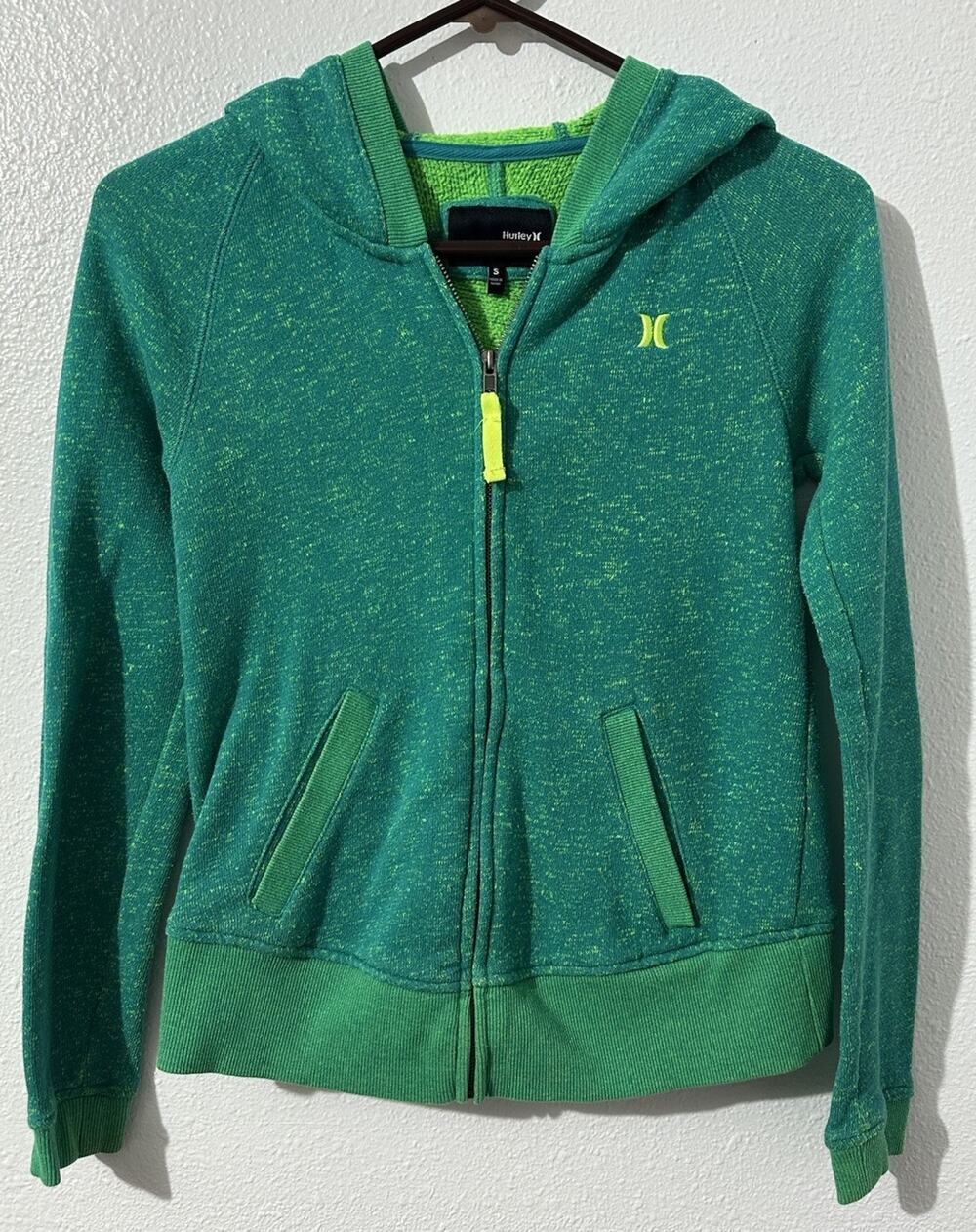 Hurley Womens Small Green Full Zip Long Sleeve Hoodie Skater Y2K